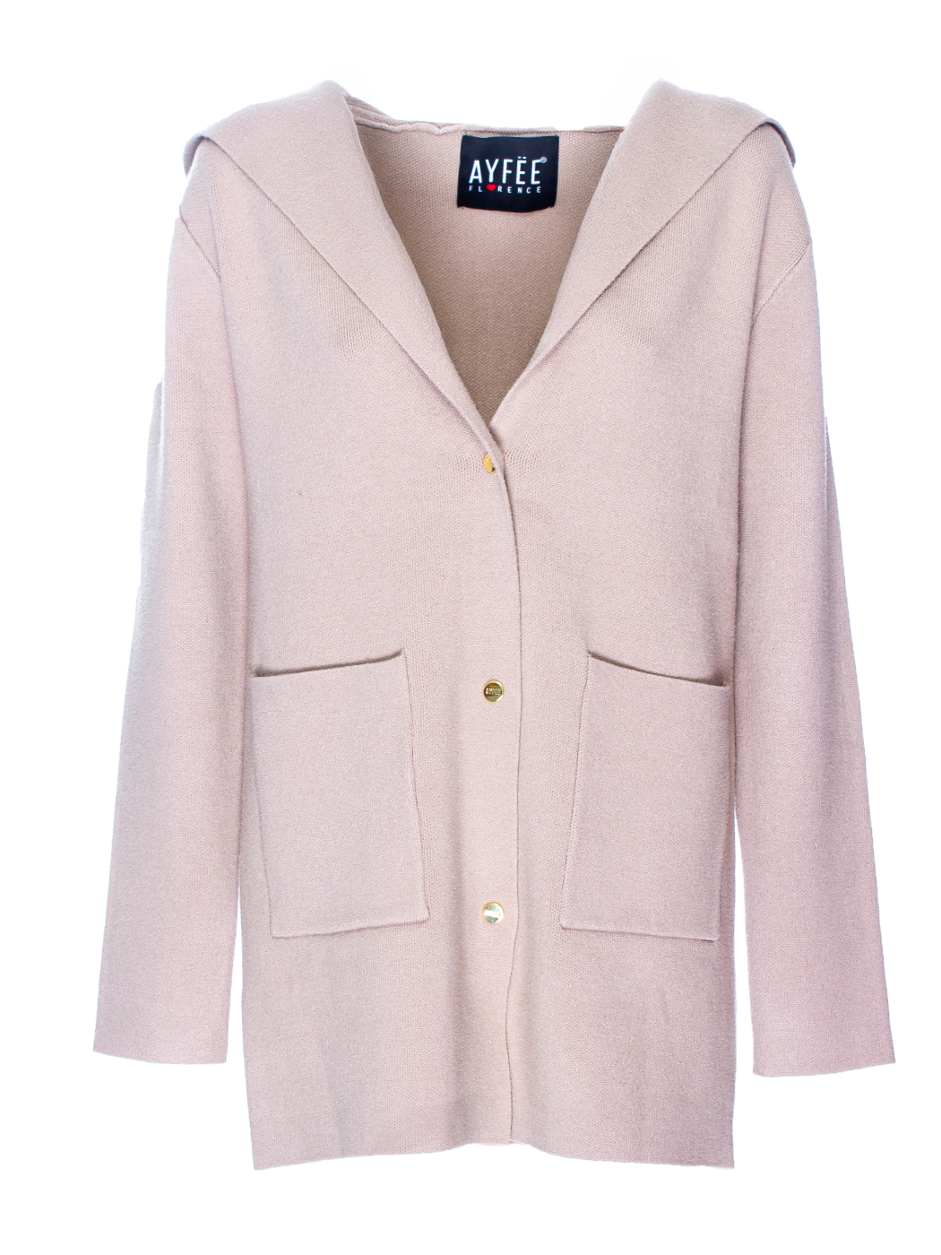 GIACCA MIDI CON CAPPUCCIO PUNTO TESSUTO, 2 TG - CHAMPAGNE